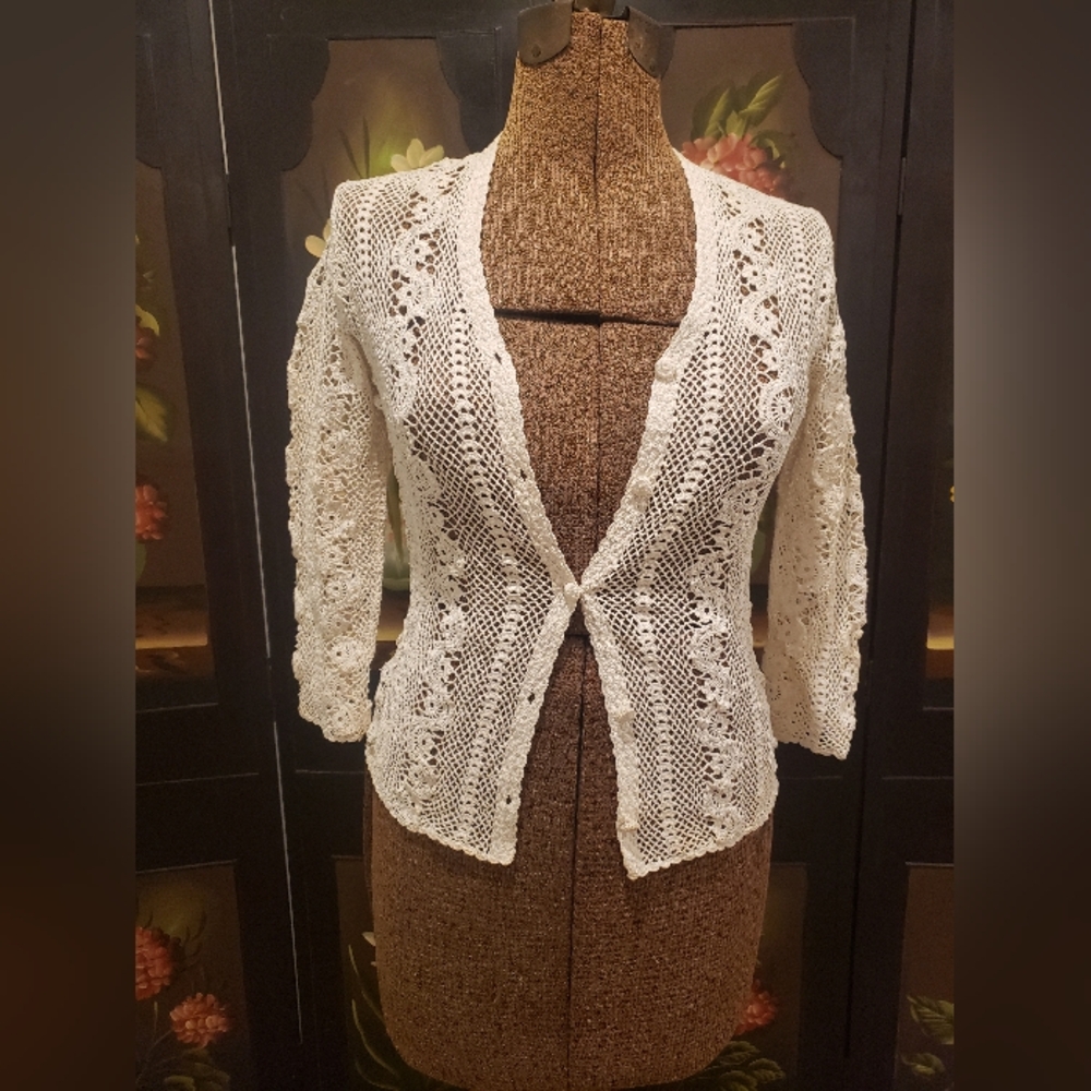 Vintage Cream Crochet Cardigan
